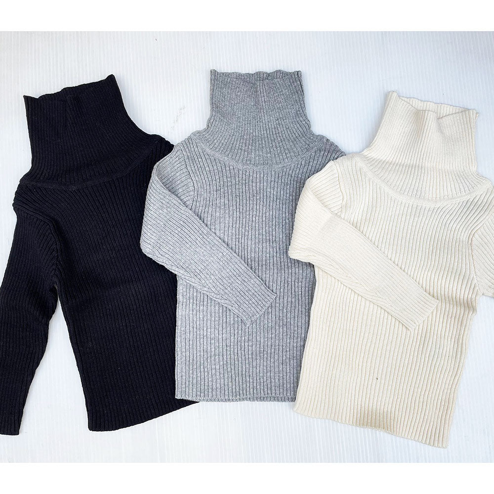 Turtleneck, washable, turtleneck, long sleeve T-shirt, rib knit, 100% cotton