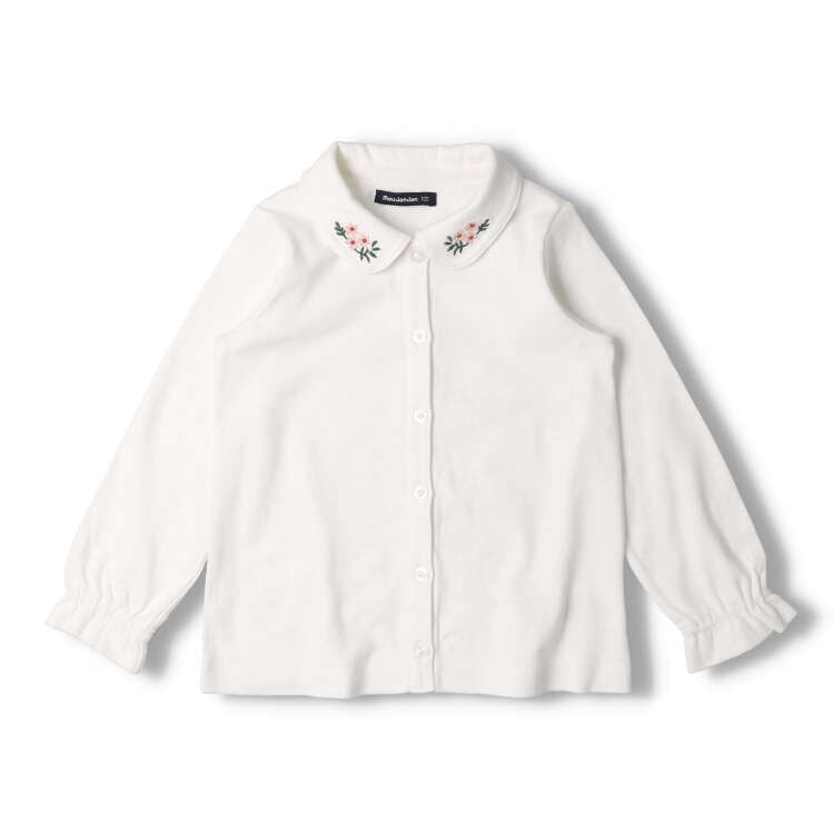 moujonjon White long-sleeved blouse with flower embroidery on the collar