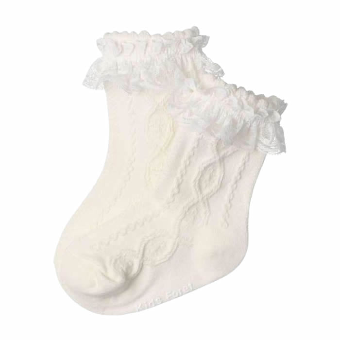 Kids Foret Ruffled Cable Knit Crew Socks
