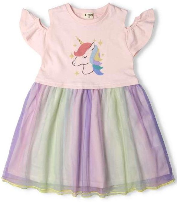 t/mini unicorn rainbow tulle short sleeve dress