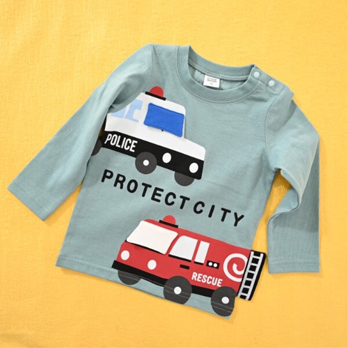 CHEEK ROOM Police Car and Fire Engine Long Sleeve T-Shirt