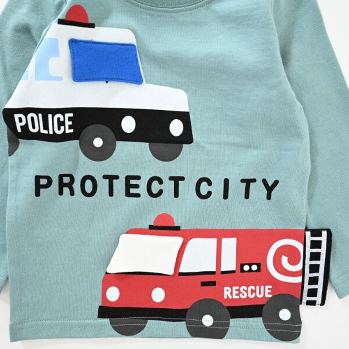 CHEEK ROOM Police Car and Fire Engine Long Sleeve T-Shirt