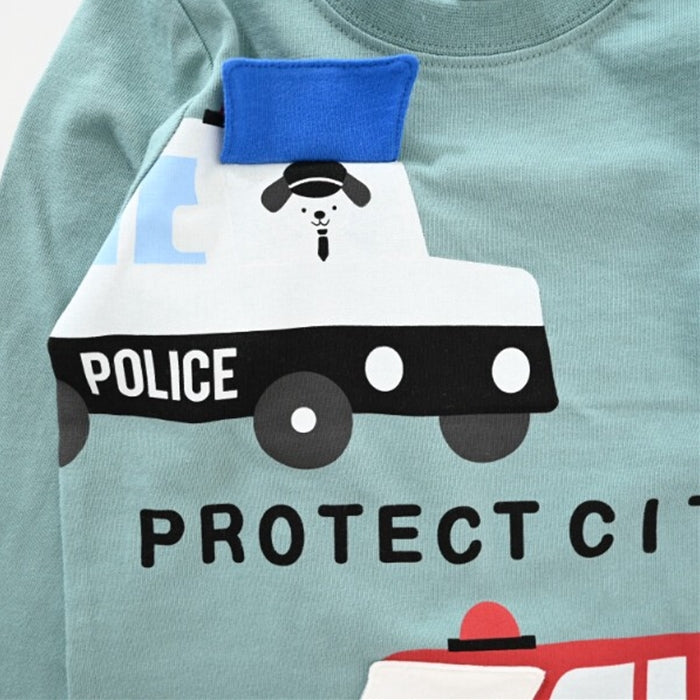 CHEEK ROOM Police Car and Fire Engine Long Sleeve T-Shirt