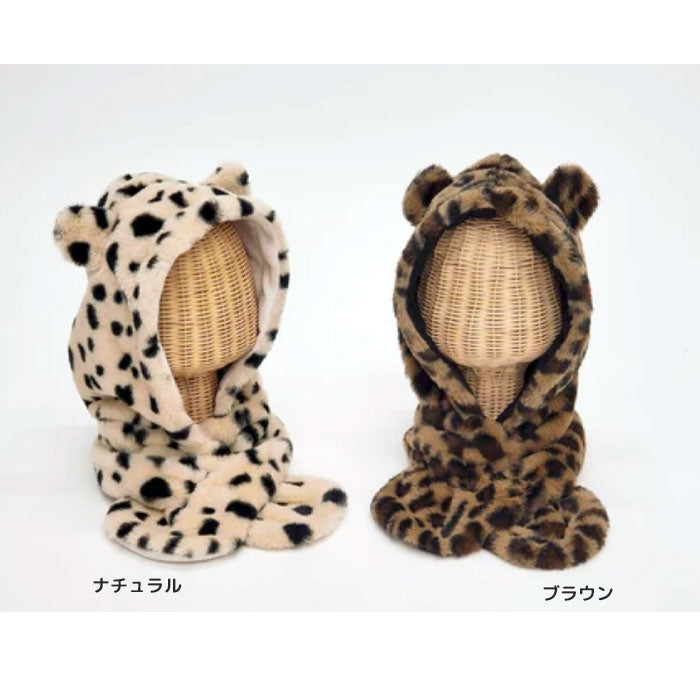 Animal print hooded scarf