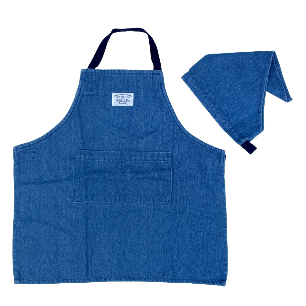 Marble Line Denim Apron and Bandana Set