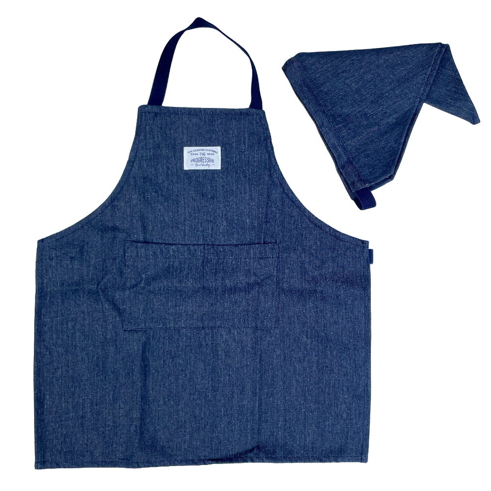 Marble Line Denim Apron and Bandana Set