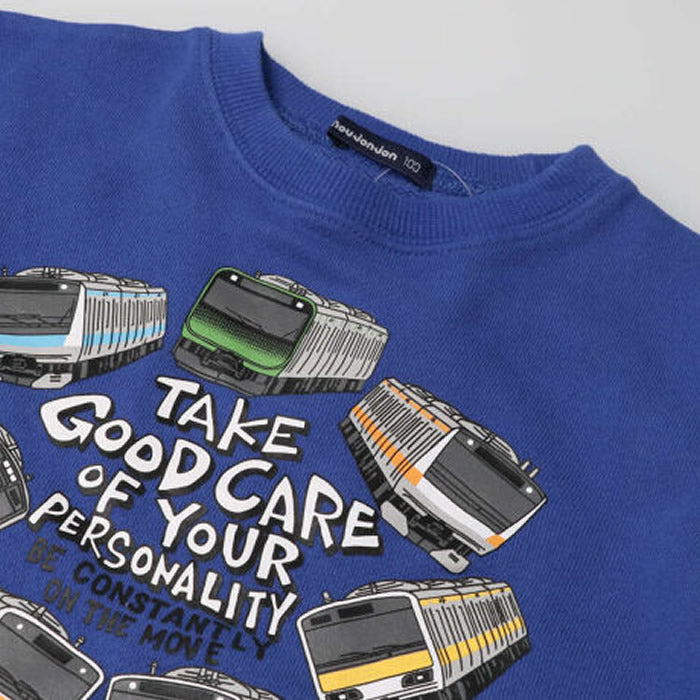 moujonjon JR conventional line train group print fleece sweatshirt