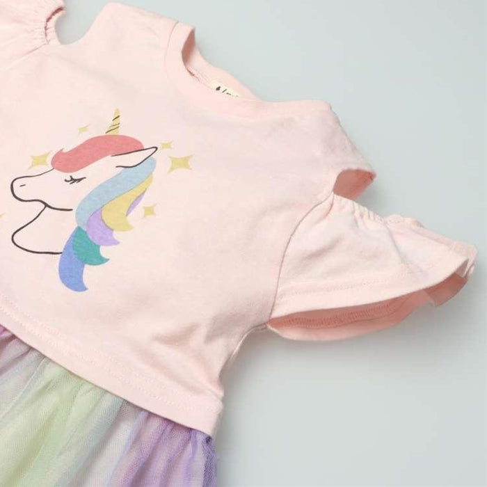 t/mini unicorn rainbow tulle short sleeve dress