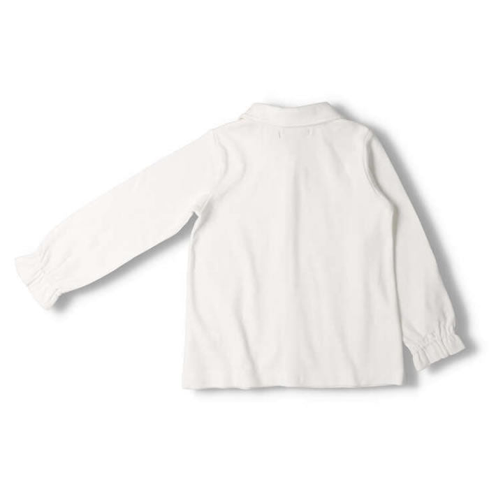 moujonjon White long-sleeved blouse with flower embroidery on the collar