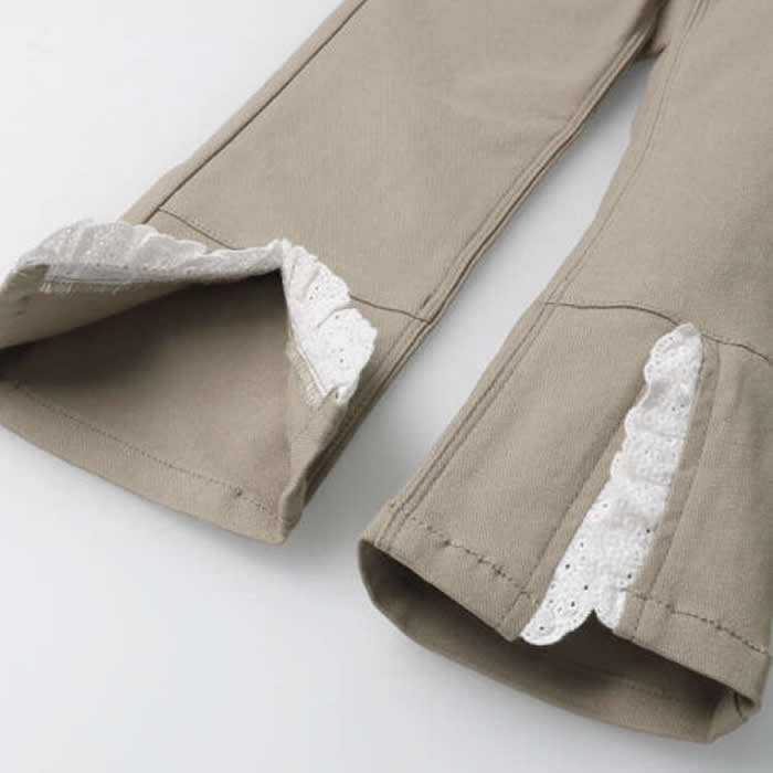 Crescent lace hem flare long pants