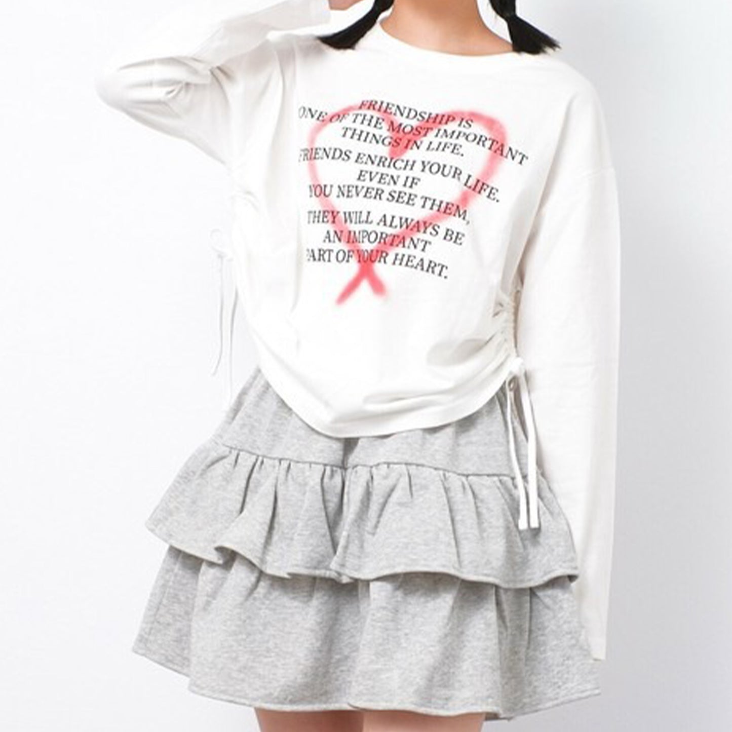 RiCO SUCRE Heart Shirring Long T-shirt