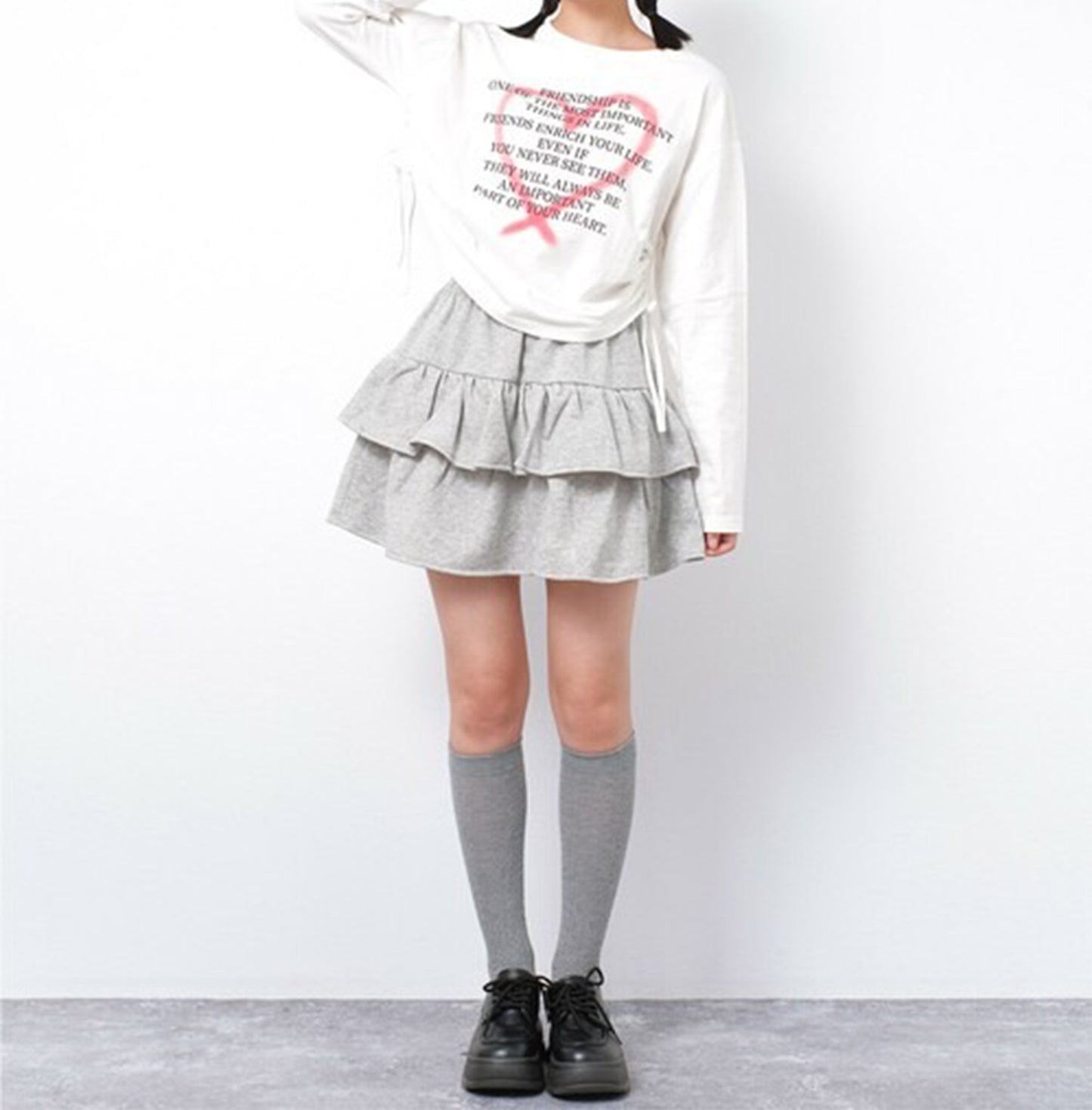 RiCO SUCRE Heart Shirring Long T-shirt