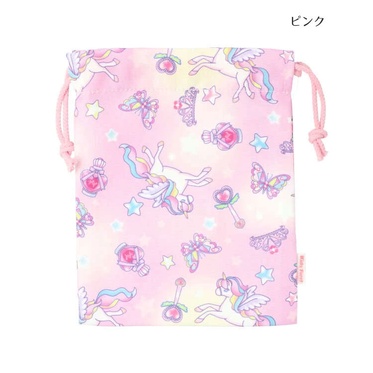 Kids Foret Unicorn, Dinosaur, Working Vehicle, Strawberry Print Drawstring Bag, S Size