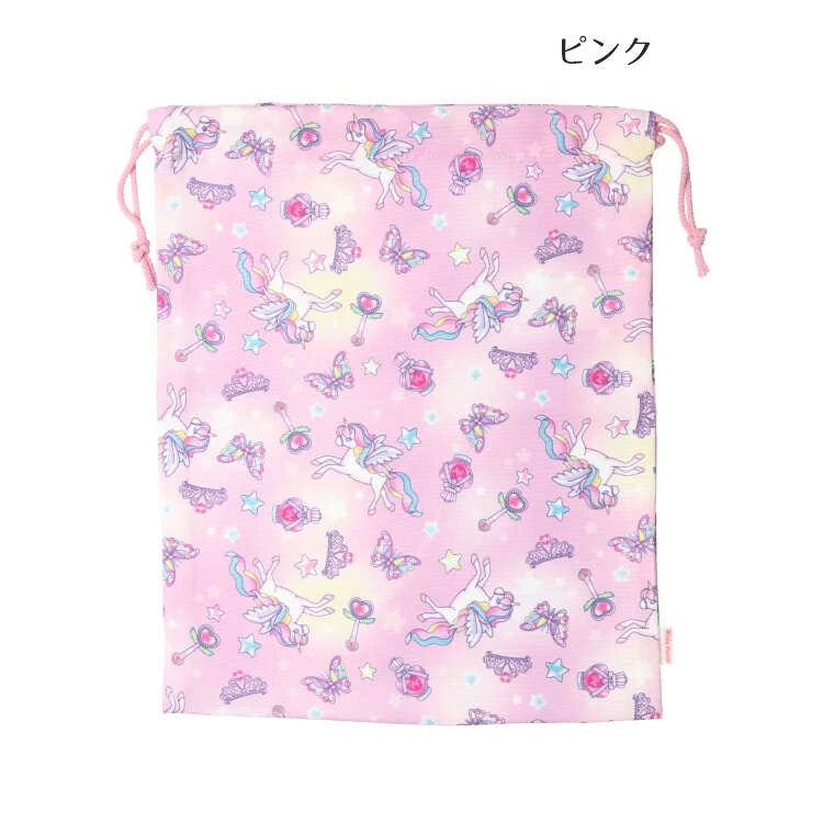 Kids Foret Unicorn, Dinosaur, Working Vehicle, Strawberry Pattern Drawstring Bag, L Size