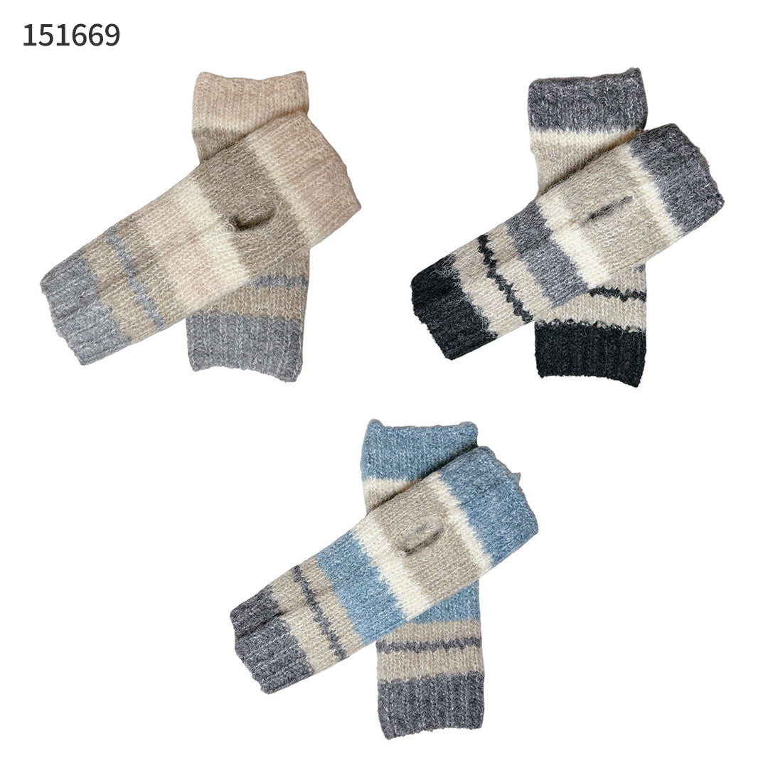 モヘアニットマルチボーダーハンドウォーマー レディース