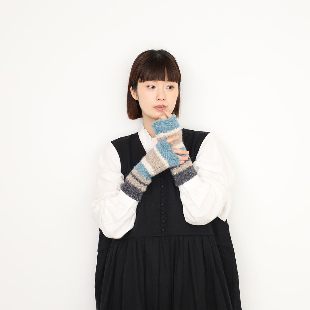 モヘアニットマルチボーダーハンドウォーマー レディース
