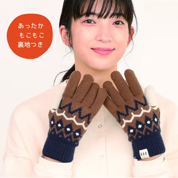 フェアアイル柄手袋  もこもこ裏地付き レディース 大人 おしゃれ あったかい ボーダー モコモコ シンプル ベビー てぶくろ ミトン カジュアル 普段使い