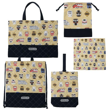 電車総柄/ベージュ