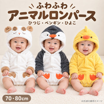 Munya Munya ムニャムニャ ベビー アニマルフード付き フリースロンパース ひつじ ペンギン ひよこ 70・80cm