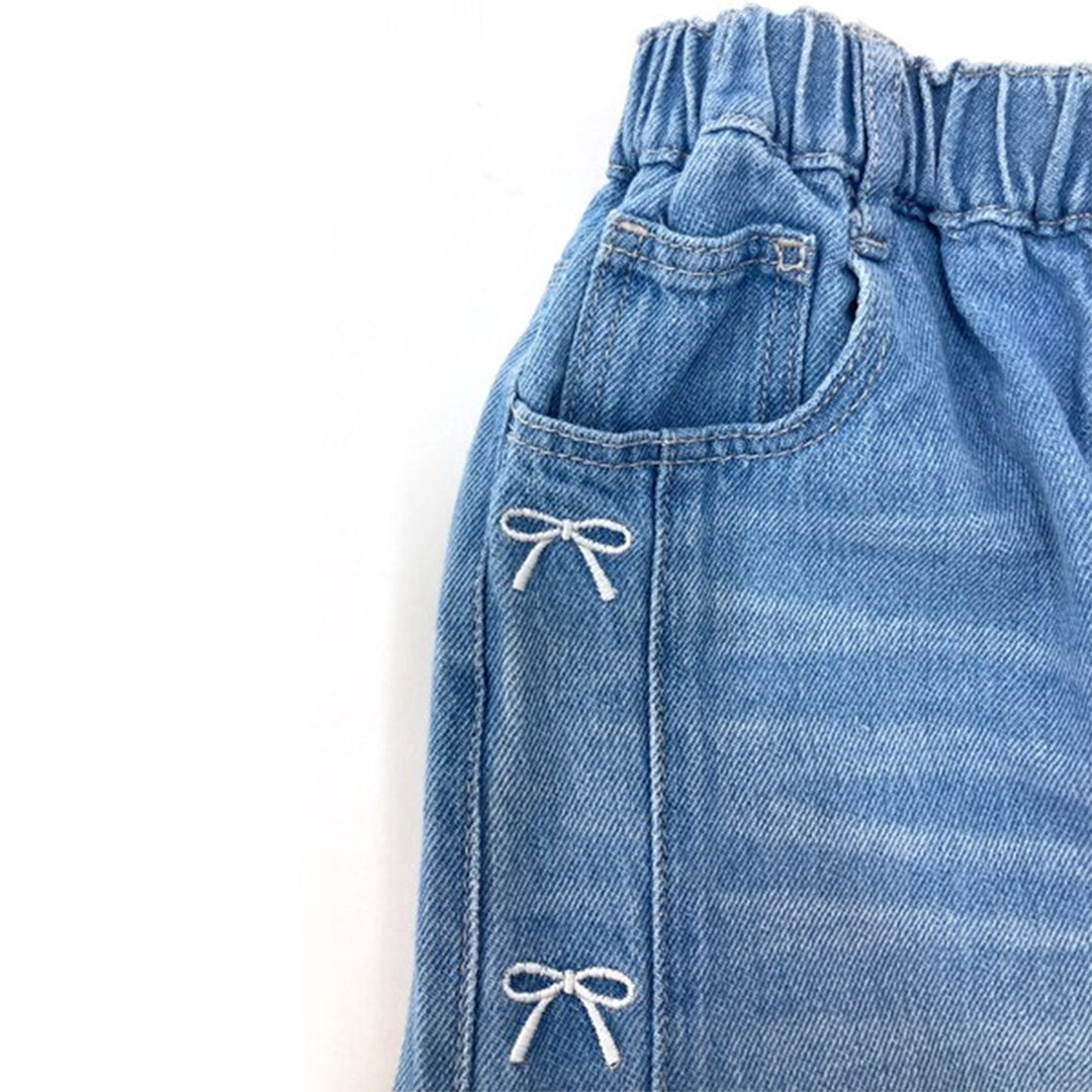 エルコペック ソフトタッチ コットンデニム サイド刺繍 ワイドデニムパンツ