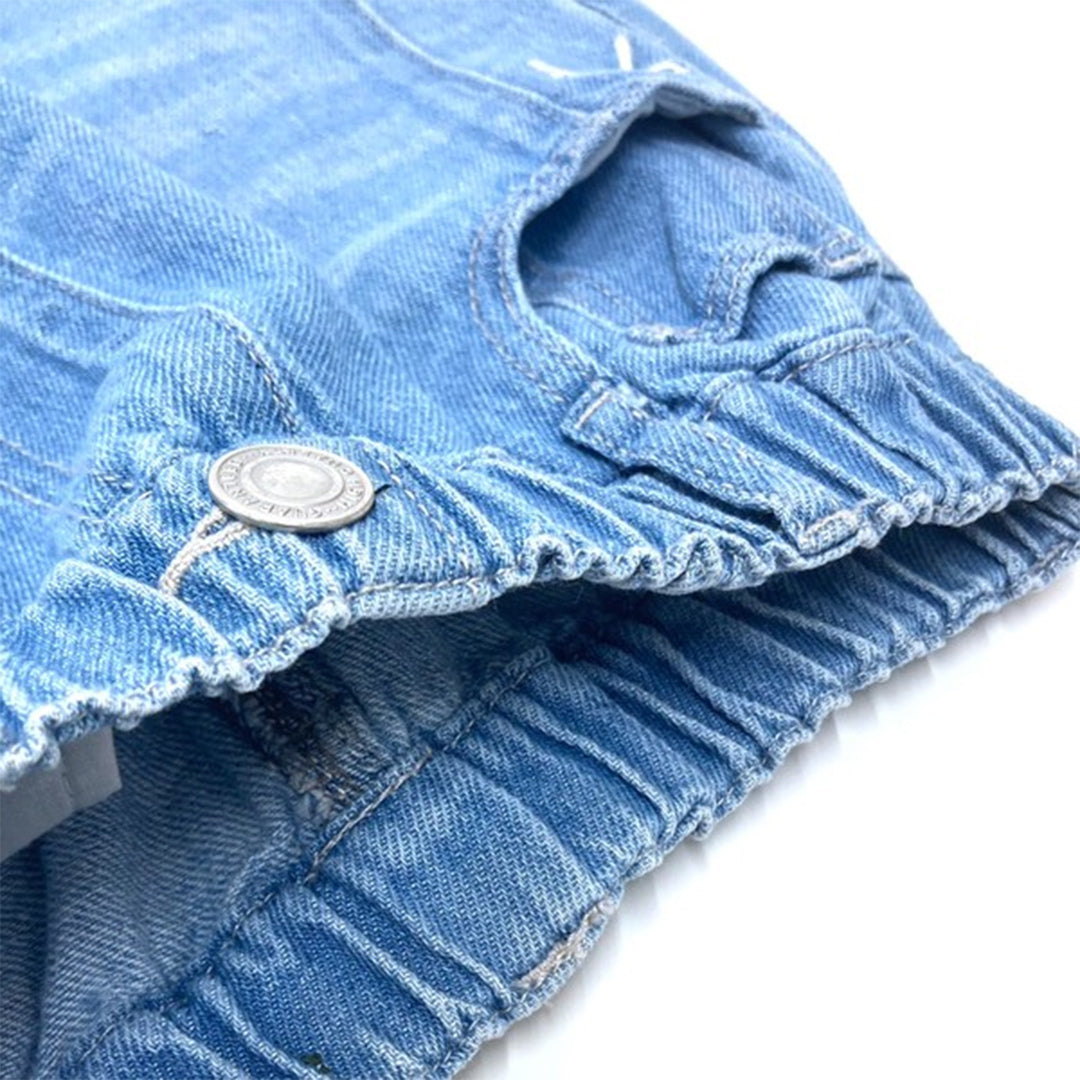 エルコペック ソフトタッチ コットンデニム サイド刺繍 ワイドデニムパンツ