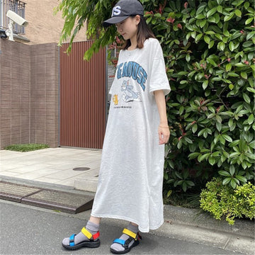 TOM & JERRY 裾スリット 半袖Tシャツワンピース オートミール