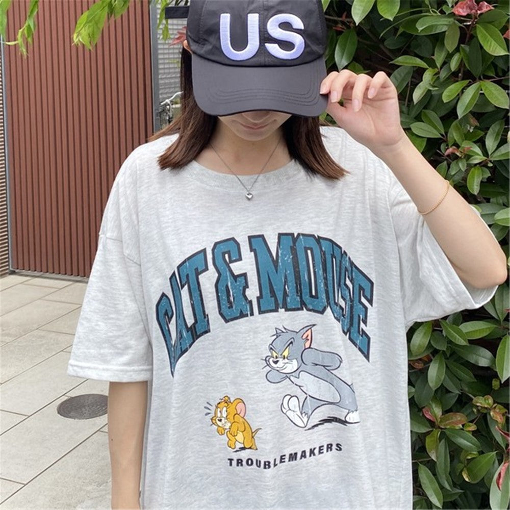 TOM & JERRY 裾スリット 半袖Tシャツワンピース オートミール