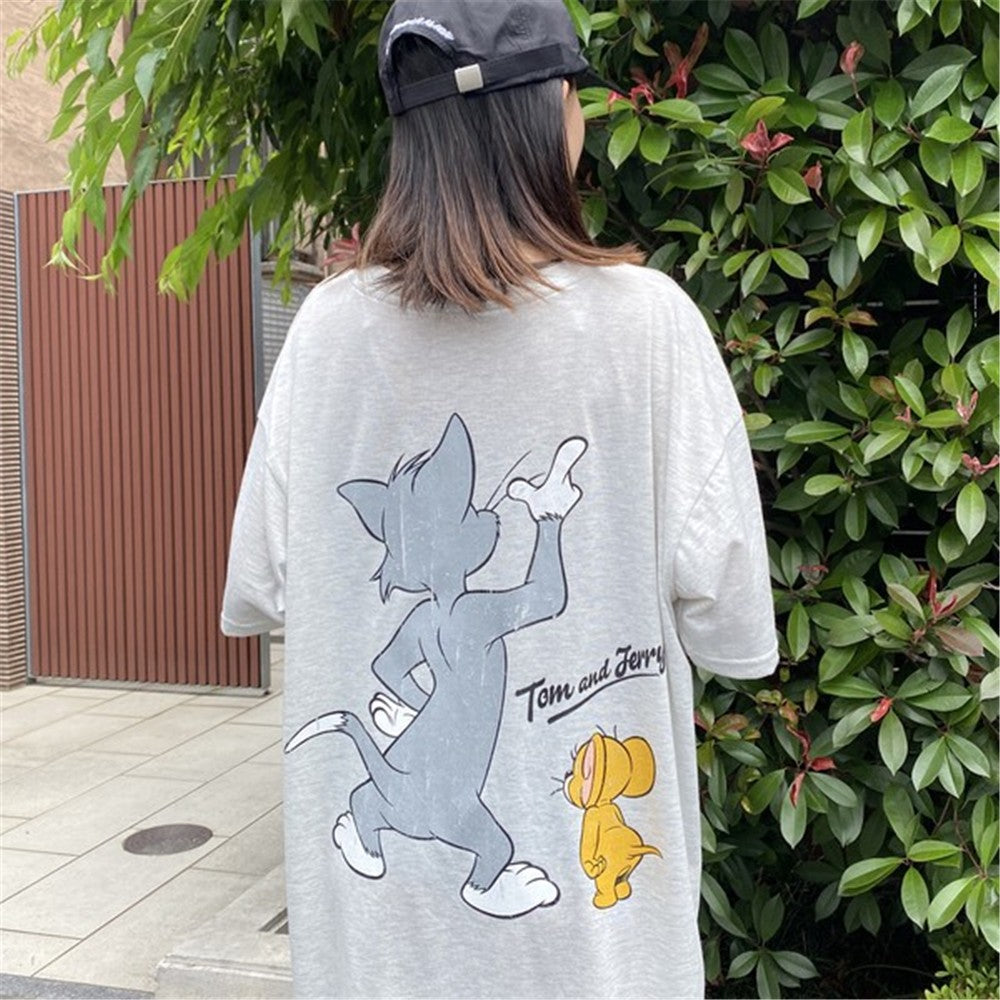 TOM & JERRY 裾スリット 半袖Tシャツワンピース オートミール