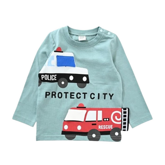 CHEEK ROOM Police Car and Fire Engine Long Sleeve T-Shirt