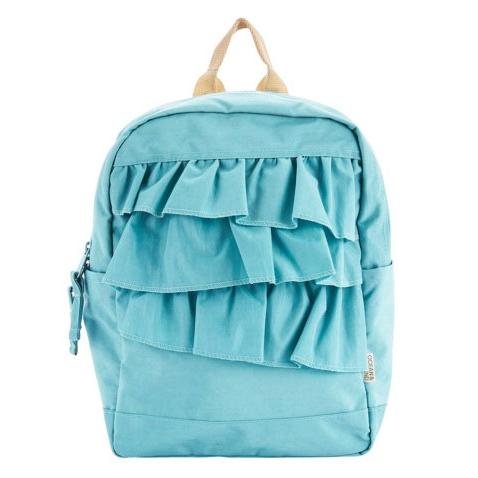 Stylish ruffled nylon backpack for girls with a harness, perfect for kindergarten, elementary school, outdoor activities, camping, and field trips. Ocean &amp; Ground DAYPACK SWEETS TIME