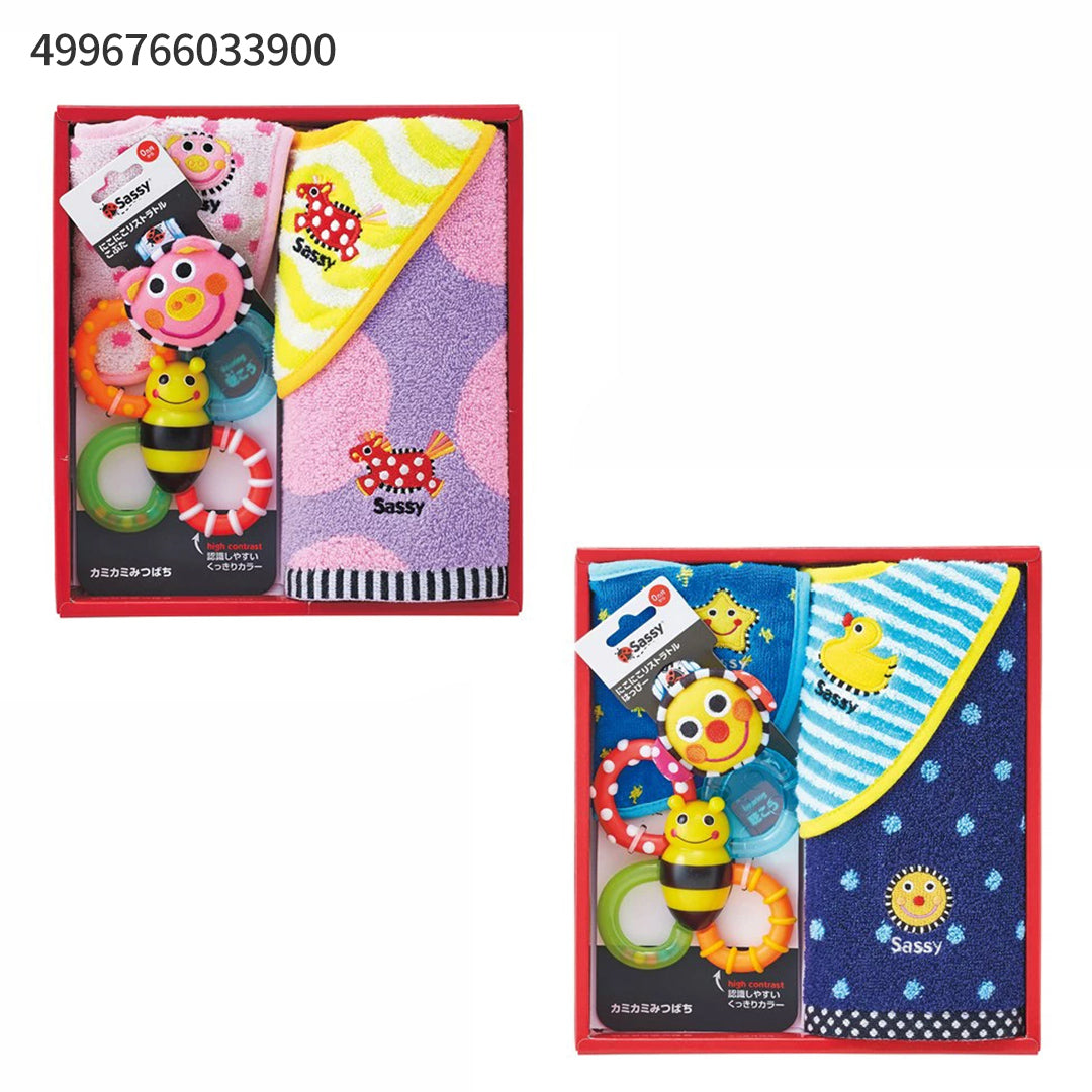 サッシー 出産祝いセット 5点（ウォッシュタオル・ビブ×2・ラトル・歯固め）