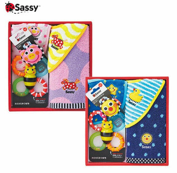 サッシー 出産祝いセット 5点（ウォッシュタオル・ビブ×2・ラトル・歯固め）