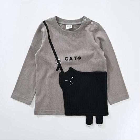 CHEEK ROOM チークルーム ねこポシェットロングTシャツ