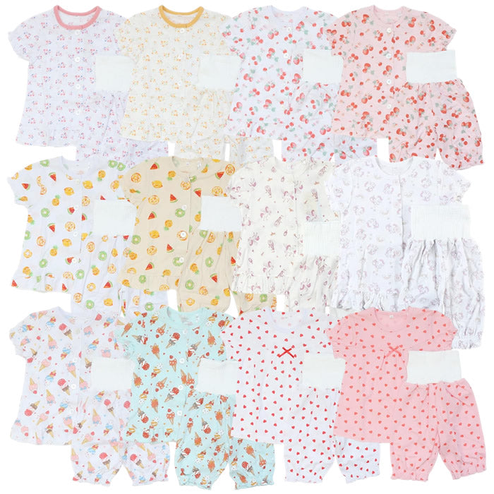 Baby girl's short-sleeved pajamas with belly warmer