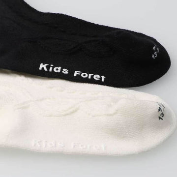 Kids Foret フリル付ケーブル編み柄クルーソックス