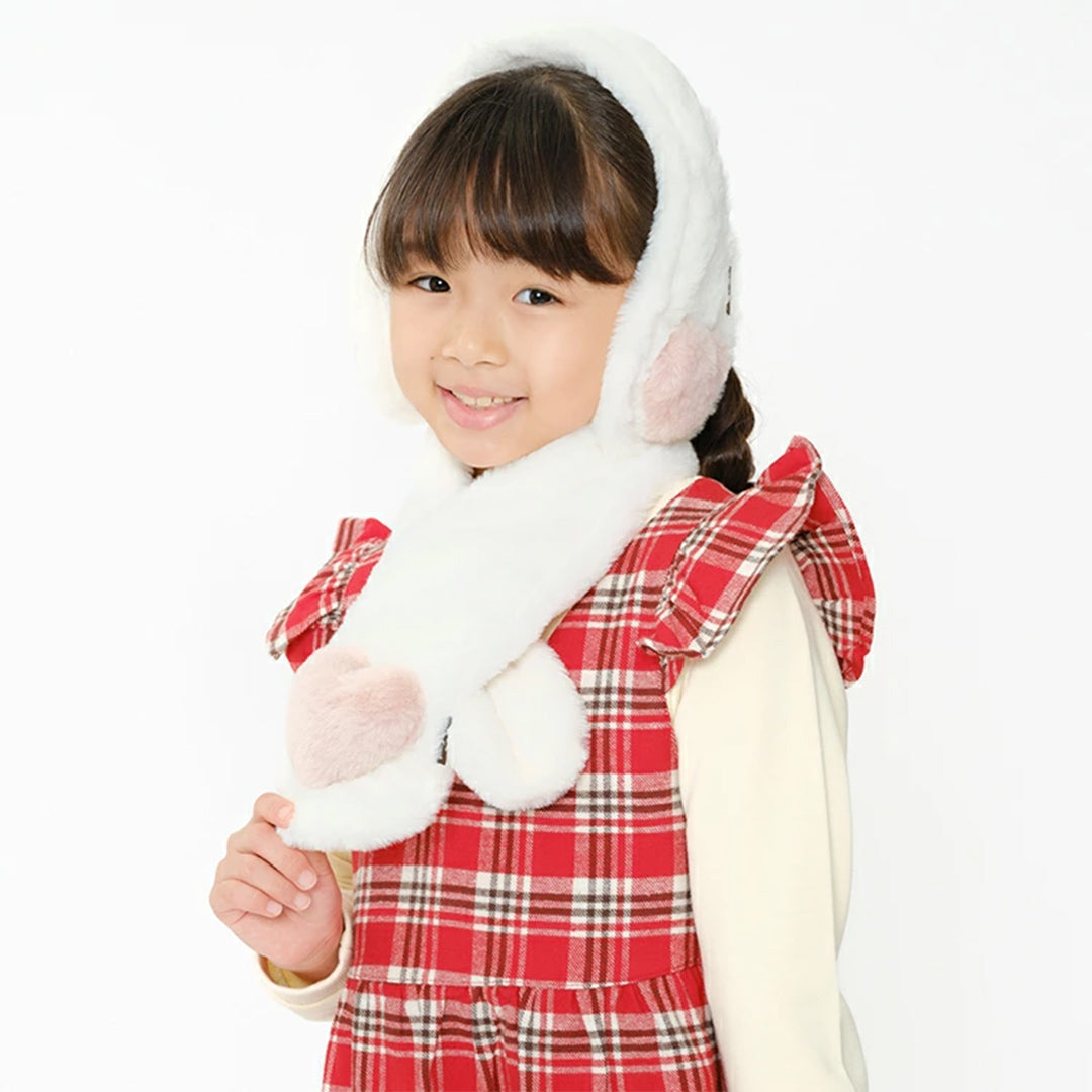 Kids Foret イヤーマフ フェイクファー もこもこボア リボン付き ふわふわハート アニマル