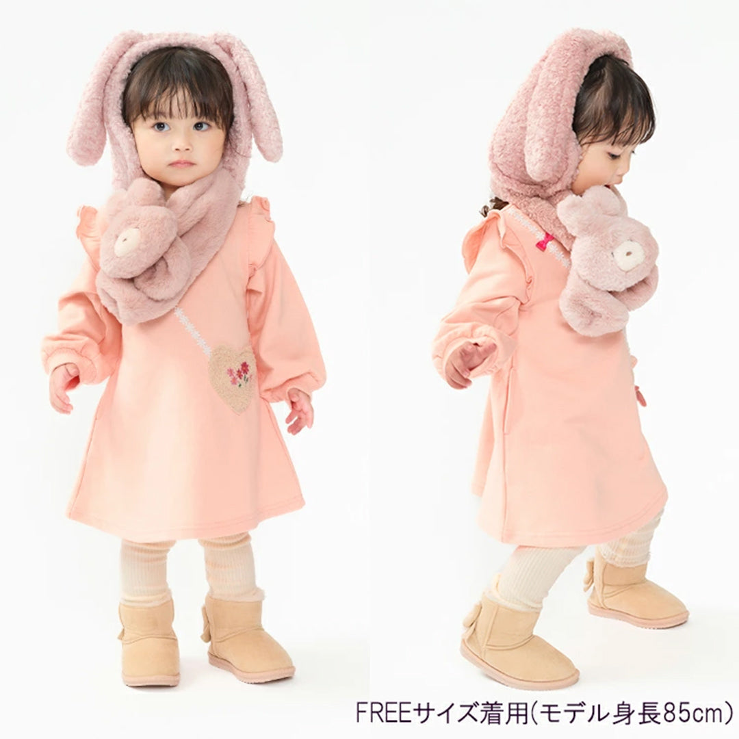 Kids Foret イヤーマフ フェイクファー もこもこボア リボン付き ふわふわハート アニマル