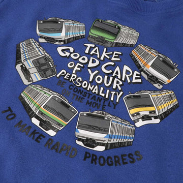 moujonjon JR conventional line train group print fleece sweatshirt