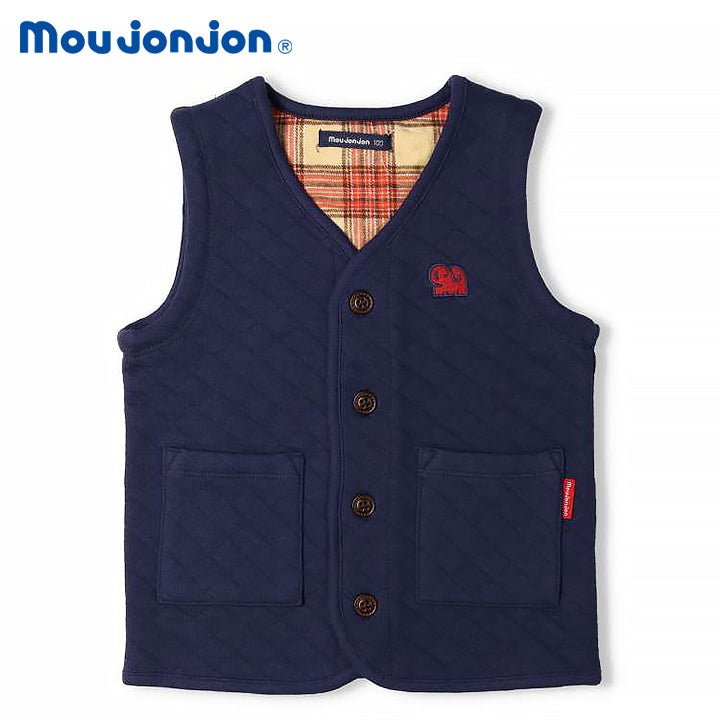 moujonjon ぞう刺繍入りニットキルトベスト