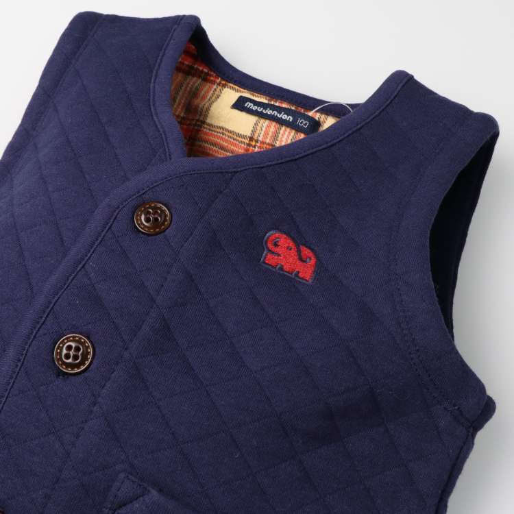 moujonjon ぞう刺繍入りニットキルトベスト