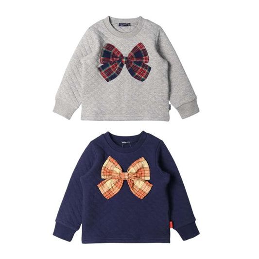 moujonjon Checkered Ribbon Knit Quilt Sweatshirt