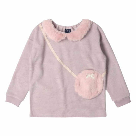 Crescent Heart Ribbon Velvet Fleece Sweatshirt