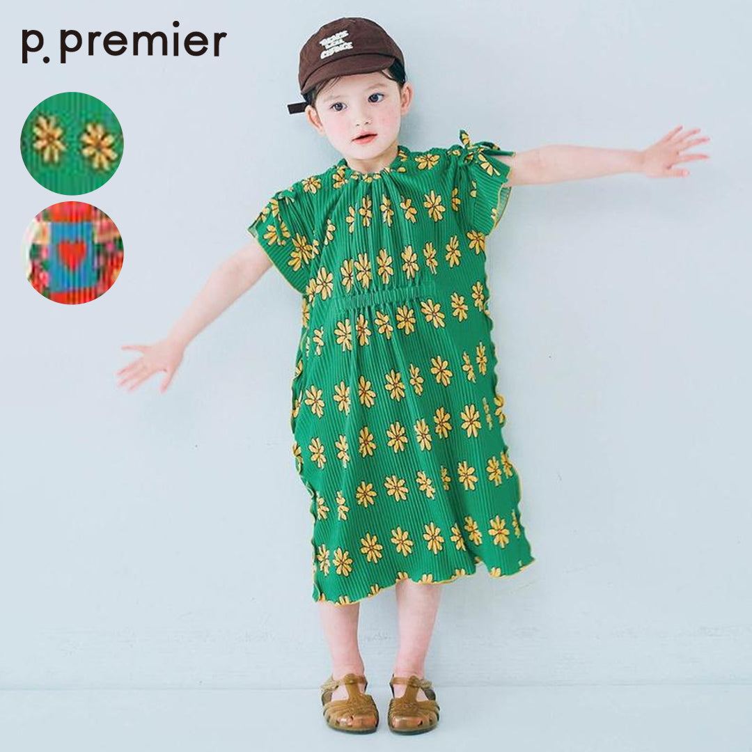 p.premier さらさら涼しい エアリープリーツ 総柄ワンピース