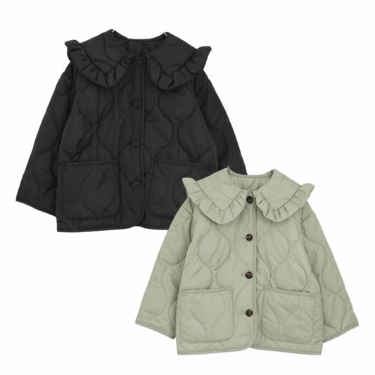 p.premier ruffle trim collar quilted outerwear