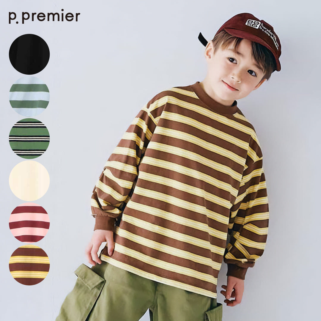 p.premier 選べる2タイプ袖タックデザインの無地とボーダーのロンT