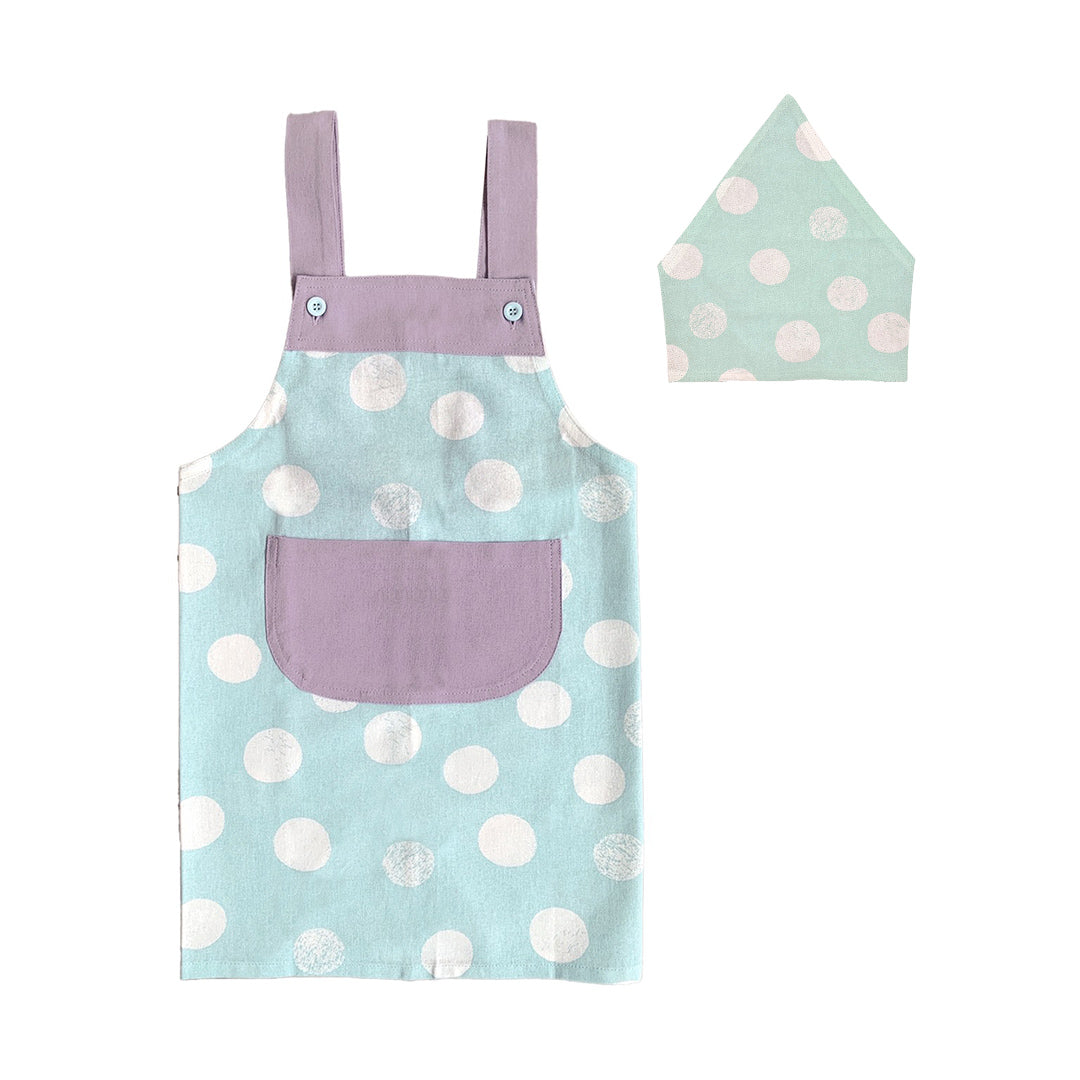 Apron for children, kids, bandana set, easy to use, stylish, for school lunches, Velcro, for boys and girls, 120cm, 130cm, for nursery school, for elementary school students, 100% cotton, free shipping