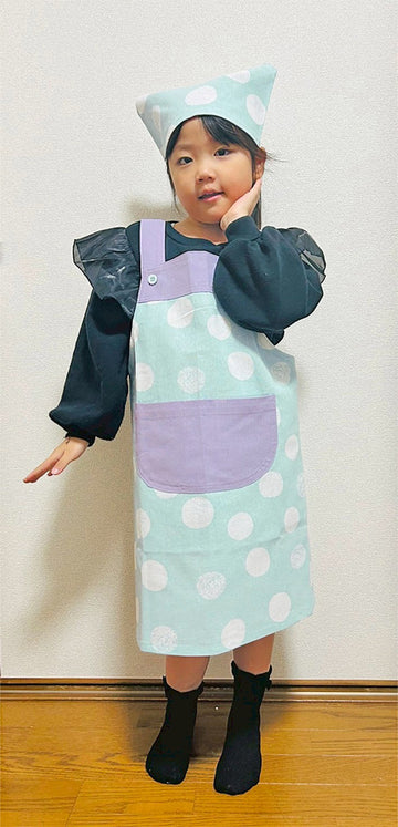Apron for children, kids, bandana set, easy to use, stylish, for school lunches, Velcro, for boys and girls, 120cm, 130cm, for nursery school, for elementary school students, 100% cotton, free shipping