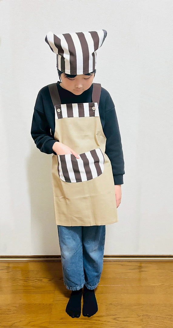 Apron for children, kids, bandana set, easy to use, stylish, for school lunches, Velcro, for boys and girls, 120cm, 130cm, for nursery school, for elementary school students, 100% cotton, free shipping