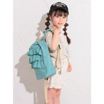 Stylish ruffled nylon backpack for girls with a harness, perfect for kindergarten, elementary school, outdoor activities, camping, and field trips. Ocean &amp; Ground DAYPACK SWEETS TIME