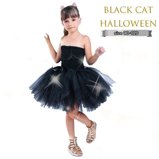 ハロウィン ワンピース 子供 仮装 コスプレ 黒猫 おしゃれ コスチューム ドレス キッズ 女の子 衣装 パーティ 90 100 110 120